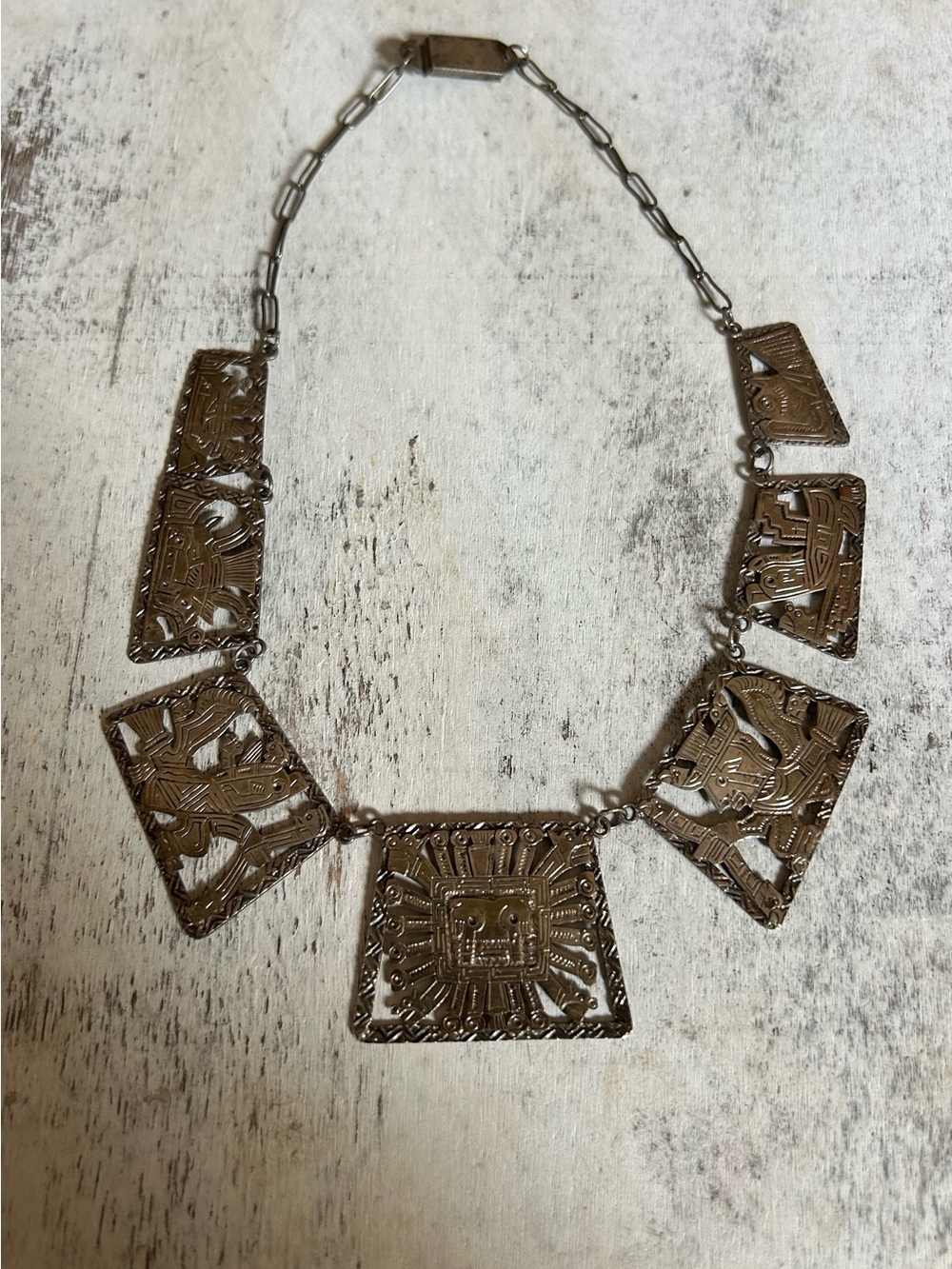 Vintage Sterling Panel Statement Necklace